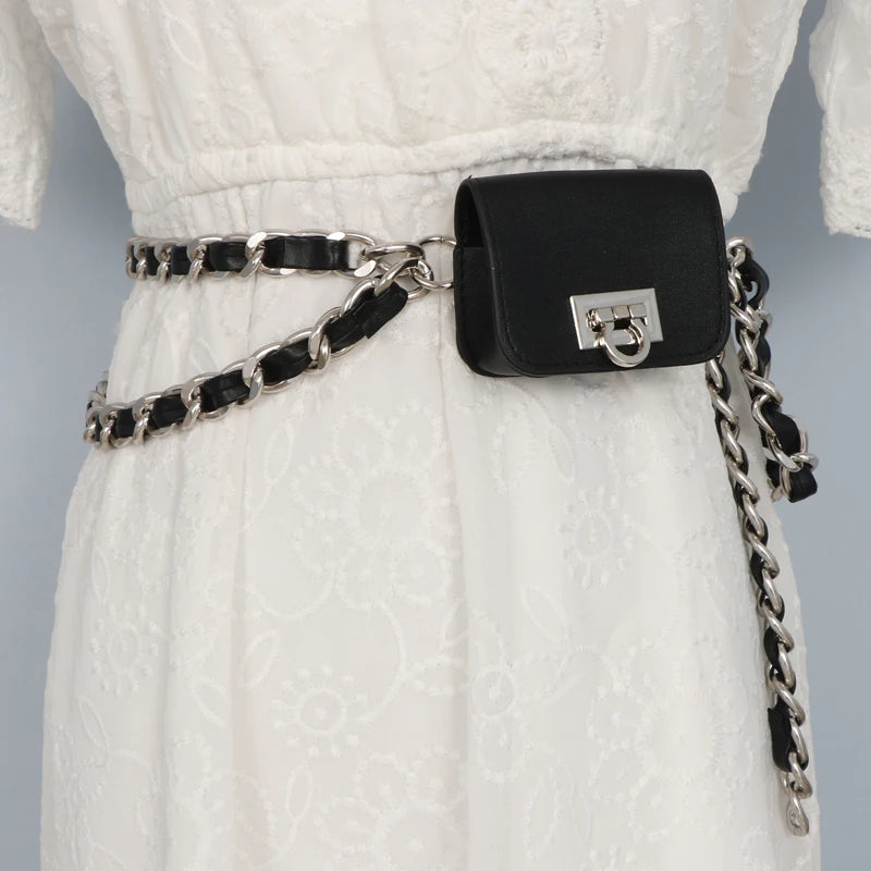 Crossbody Bag for Women Woven & Leather Mini Waist Bag