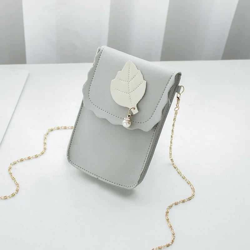 Leaf Mobile Phone Bag College Wind Purse Key Case Messenger Bag PU Shoulder Bag