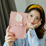 Leaf Mobile Phone Bag College Wind Purse Key Case Messenger Bag PU Shoulder Bag