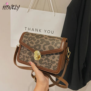 Leather Crossbody Shoulder Bag Ladies Leopard Pattern Messenger Small Square Bag