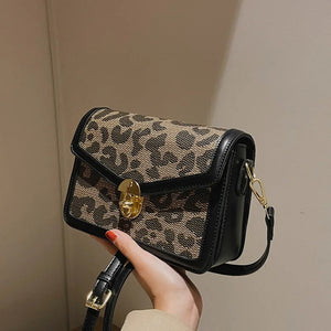 Leather Crossbody Shoulder Bag Ladies Leopard Pattern Messenger Small Square Bag