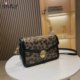 Leather Crossbody Shoulder Bag Ladies Leopard Pattern Messenger Small Square Bag