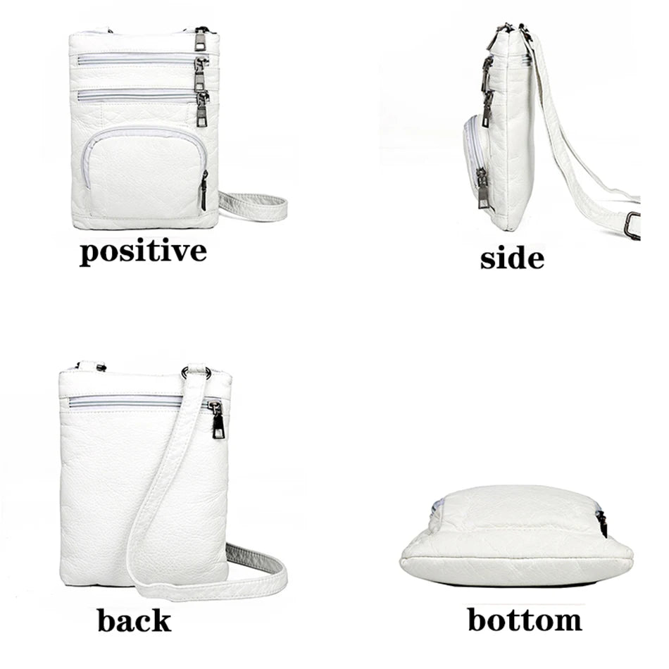 Vintage Crossbody Bag Girls Multi-pocket Shoulder Bags Washed Leather Phone Pack