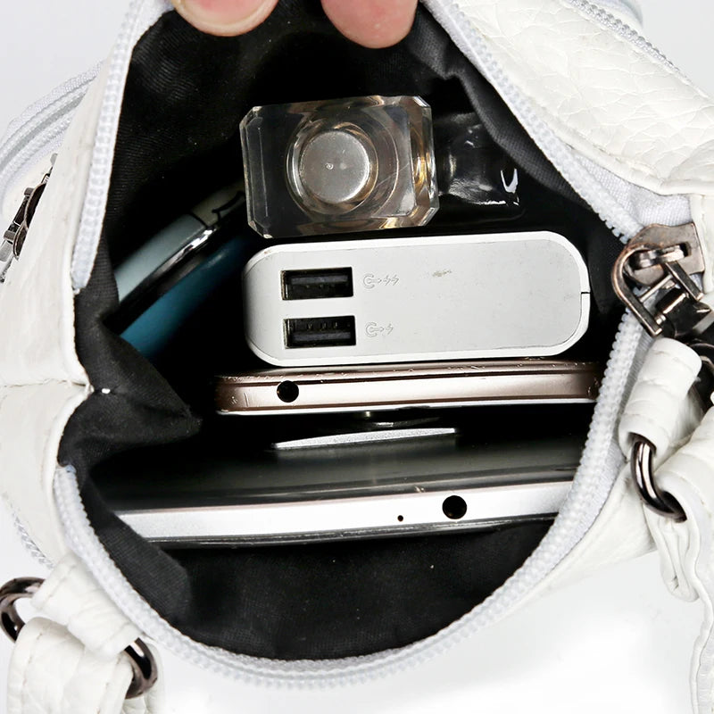 Vintage Crossbody Bag Girls Multi-pocket Shoulder Bags Washed Leather Phone Pack