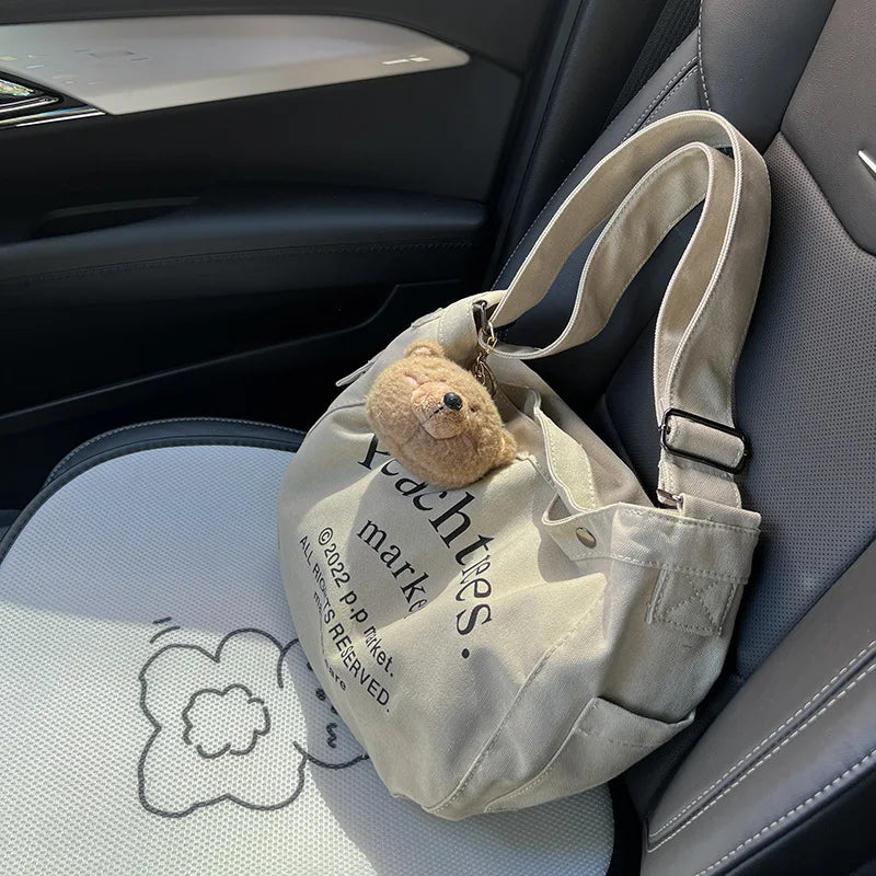 American Retro Crossbody Canvas Bag Large Capacity Tote