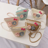 Mini Straw Beach Bag Casual Weaving Crossbody Shoulder Bag Floral Rattan Bag