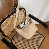 Canvas Pleated Drawstring Shoulder Bag Large Capacity Tote Bag