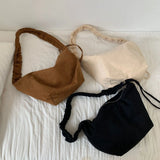 Canvas Pleated Drawstring Shoulder Bag Large Capacity Tote Bag