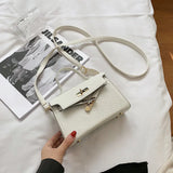 Small Solid PU Leather Shoulder Messenger Flap Handbag Female