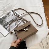 Small Solid PU Leather Shoulder Messenger Flap Handbag Female