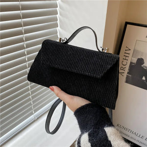 Corduroy Vintage Shoulder Bag Small Flap Handbag for Women