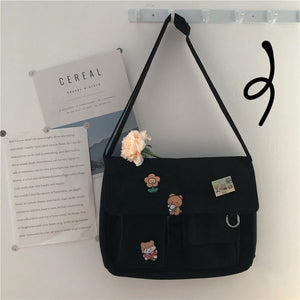 Sweet Printed Canvas Messenger Bag Women Casual Crossbody Shoulder Pouch