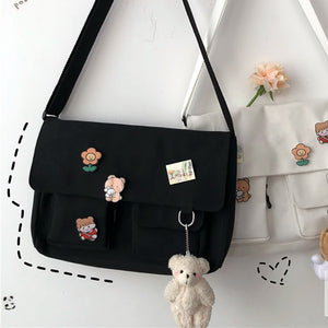 Sweet Printed Canvas Messenger Bag Women Casual Crossbody Shoulder Pouch