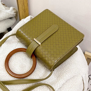 Crossbody Woven Bags Leather Handle Flap Shoulder Messenger Bags