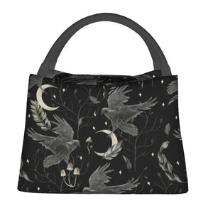Crow Moon Insulated Lunch Bag for Women Portable Halloween Witch Thermal Cooler