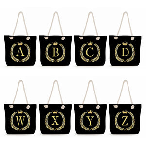 Crown 26 Letter Series Print Handbags Thick Rope Shoulder Bag for Women