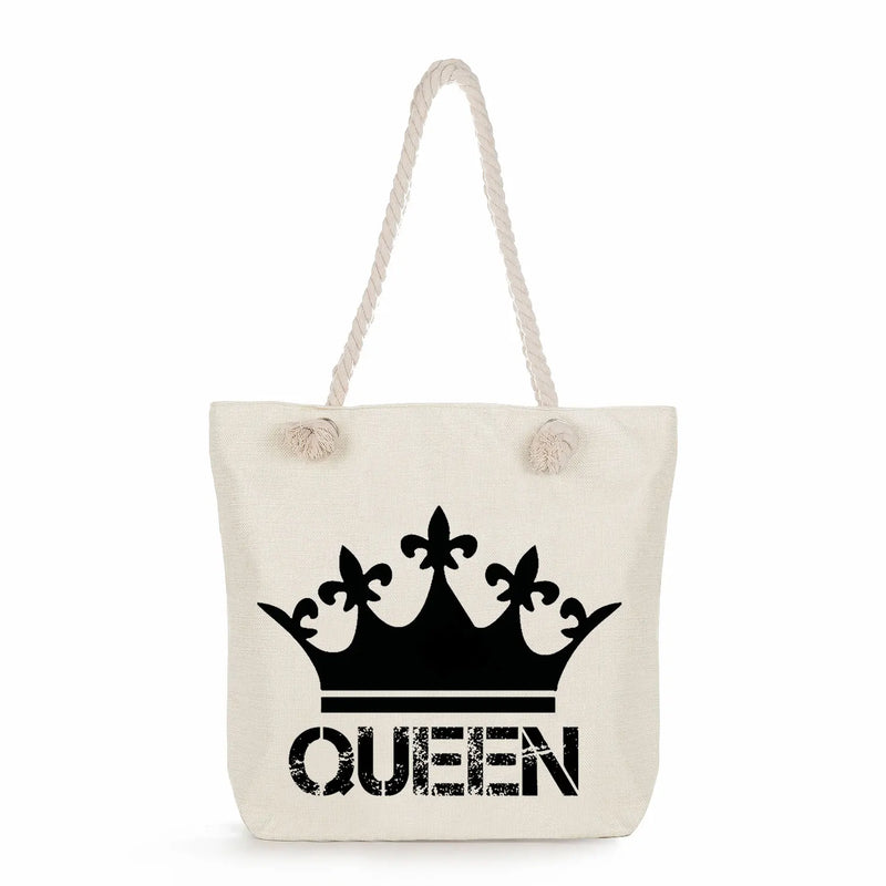 King Queen Shoulder Bag Eco Reusable Shopping Tote Bag