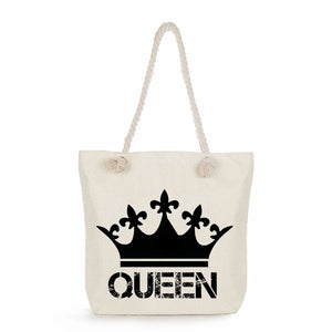 Crown Women Shoulder Bag High Capacity Tote Bags King And Queen Letter Print Han
