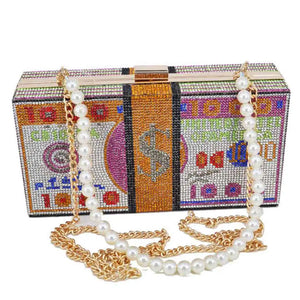 Crystal Box Clutches Pink Dollar Money Party Purse Shoulder Bags for Ladies
