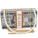 Crystal Box Clutches Pink Dollar Money Party Purse Shoulder Bags for Ladies