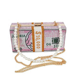 Crystal Box Clutches Pink Dollar Money Party Purse Shoulder Bags for Ladies