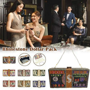 Crystal Women's Evening Handbag Shining Money Pattern Metal Girls