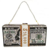 Crystal Women's Evening Handbag Shining Money Pattern Metal Girls