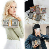 Crystal Women's Evening Handbag Shining Money Pattern Metal Girls