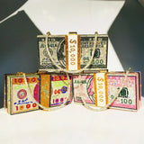 Crystal Women's Evening Handbag Shining Money Pattern Metal Girls