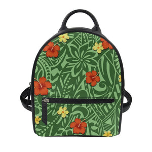 Polynesian Print Green Tribal Mini Leather Backpack