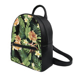 Green Floral Leather Women's Backpack - Polynesian Tribal Hawaii Style