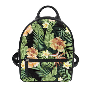 Green Floral Leather Women's Backpack - Polynesian Tribal Hawaii Style