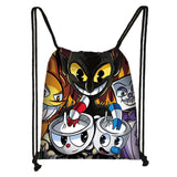 Cuphead Game Mugman Cartoon Drawstring Bag Backpack Daily Casual Boys Girls