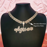 Cursive Iced Out Letter Name Pendant Necklace with Rhinestone Zirconia Chain