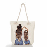 Mother & Baby Cartoon Print Handbag - Foldable Tote Bag