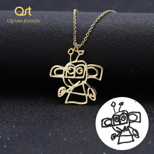 Children's Drawing Necklace, Kid's Art Child Artwork Personalized Graffiti Neckl
