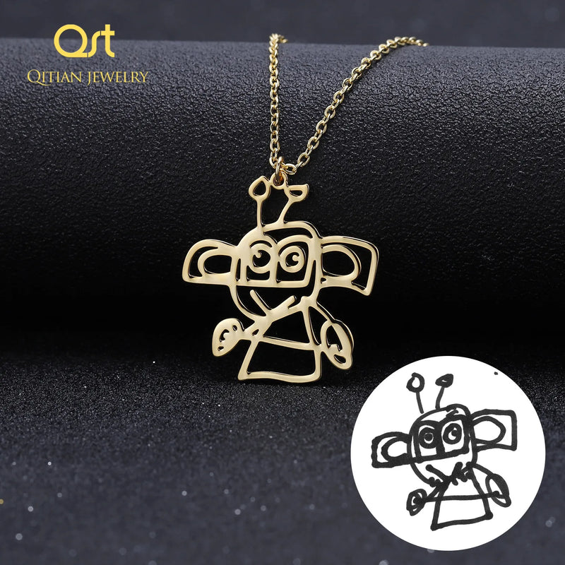 Children's Drawing Necklace, Kid's Art Child Artwork Personalized Graffiti Neckl