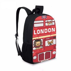 Cartoon School Bus To London Kids Children's School Bags Comfortable Boys Large