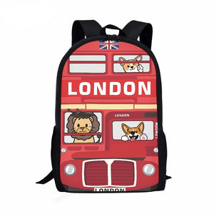 Cartoon School Bus To London Kids Children's School Bags Comfortable Boys Large