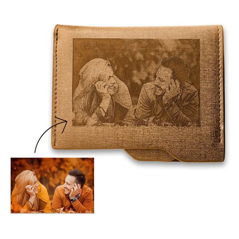 Engraved Men's Bifold Wallet Short Style Photo Engraving Personalized Gift