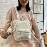 Girls Bear Ears Plush Mini Backpack Faux Fur Women Bag