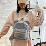 Girls Bear Ears Plush Mini Backpack Faux Fur Women Bag