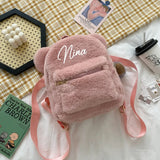 Girls Bear Ears Plush Mini Backpack Faux Fur Women Bag