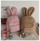 Girls Bear Ears Plush Mini Backpack Faux Fur Women Bag