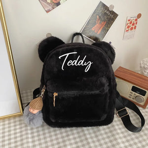 Girls Bear Ears Plush Mini Backpack Faux Fur Women Bag