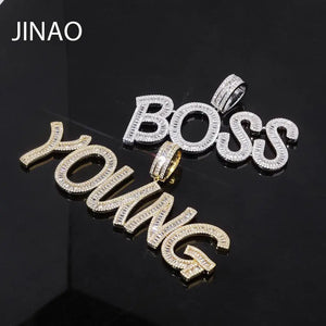 Baguette Letters Pendant Necklace Men's Hip Hop Jewelry