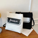 Personalized Name Embroidered Tote Bag for School Travel Purse with Zipper