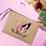 Personalised Butterfly Linen Makeup Bag Travel Clutch Women's Sunglasses Storage