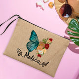Personalised Butterfly Linen Makeup Bag Travel Clutch Women's Sunglasses Storage