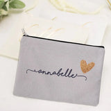 Personalized Grey Makeup Bag Canvas Cosmetic Bags Gift for Her